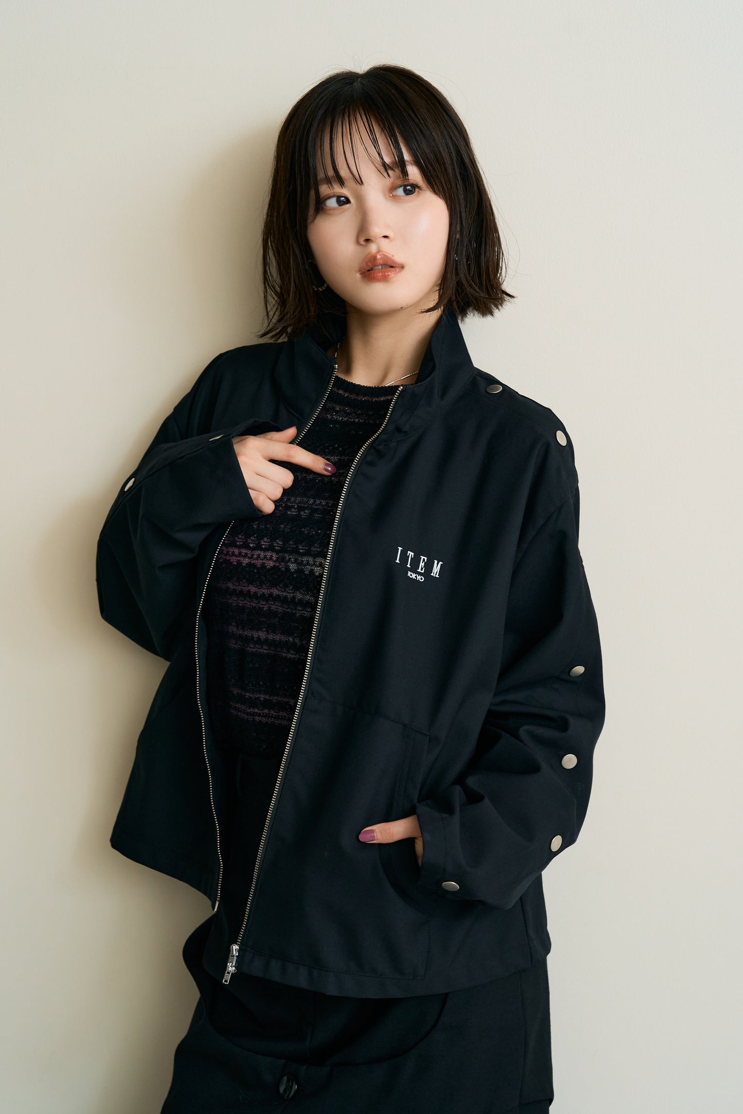sleeve snap jacket(black)