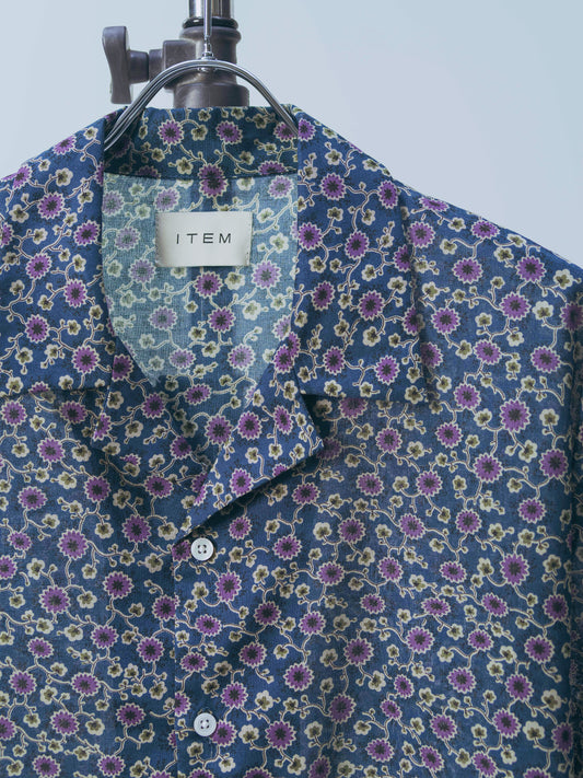 harf sleeve flower shirt(blue)