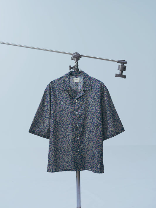 harf sleeve flower shirt(blue)