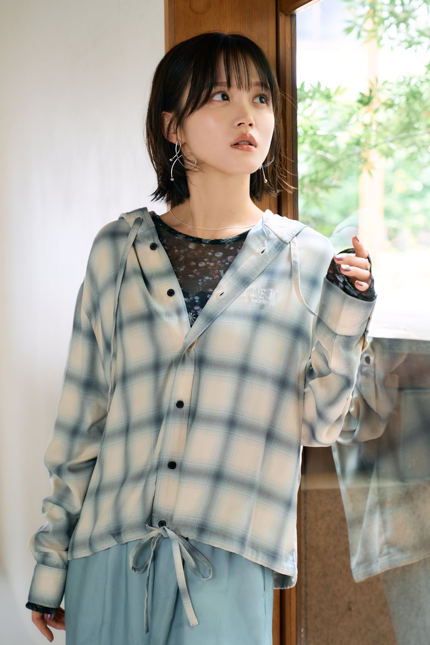hooded check over shirt（blue）