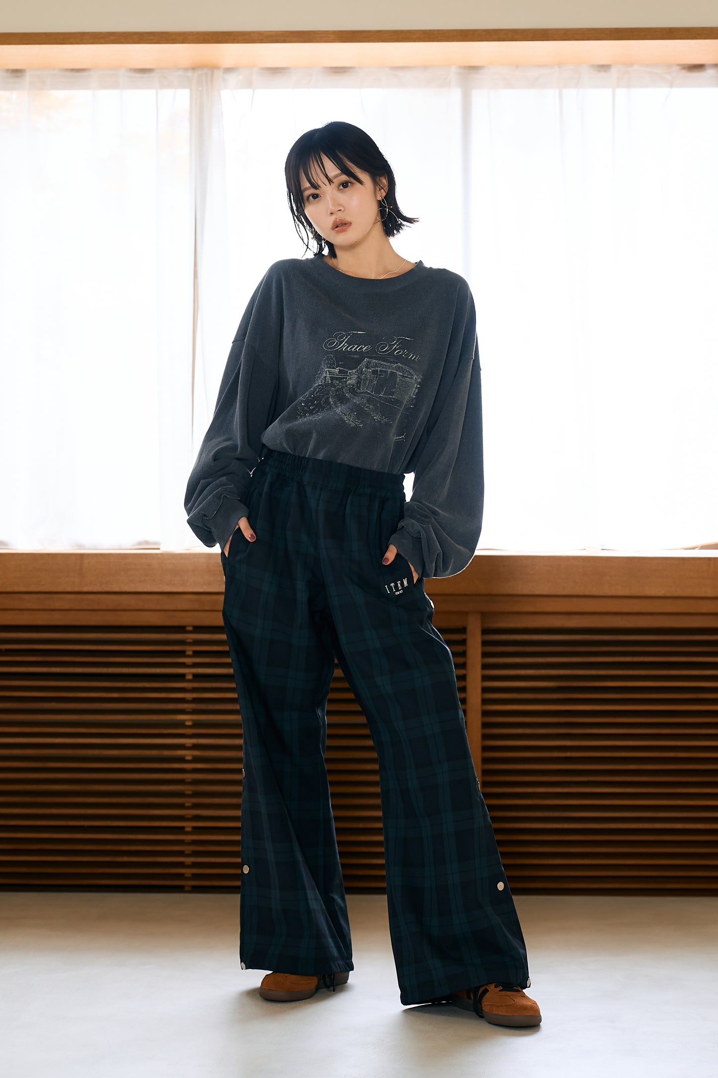 side snap pants（check）