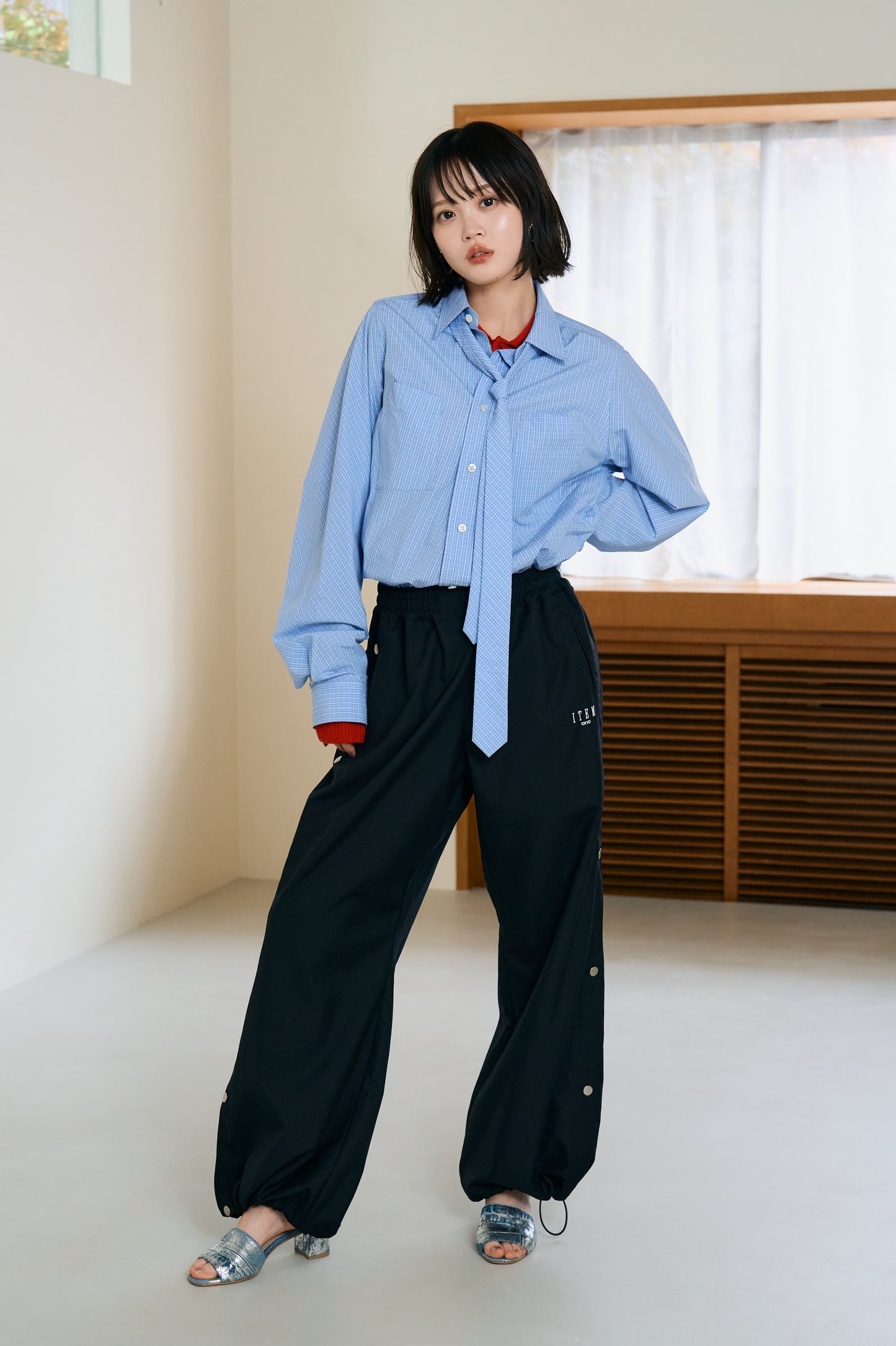 side snap pants（black）