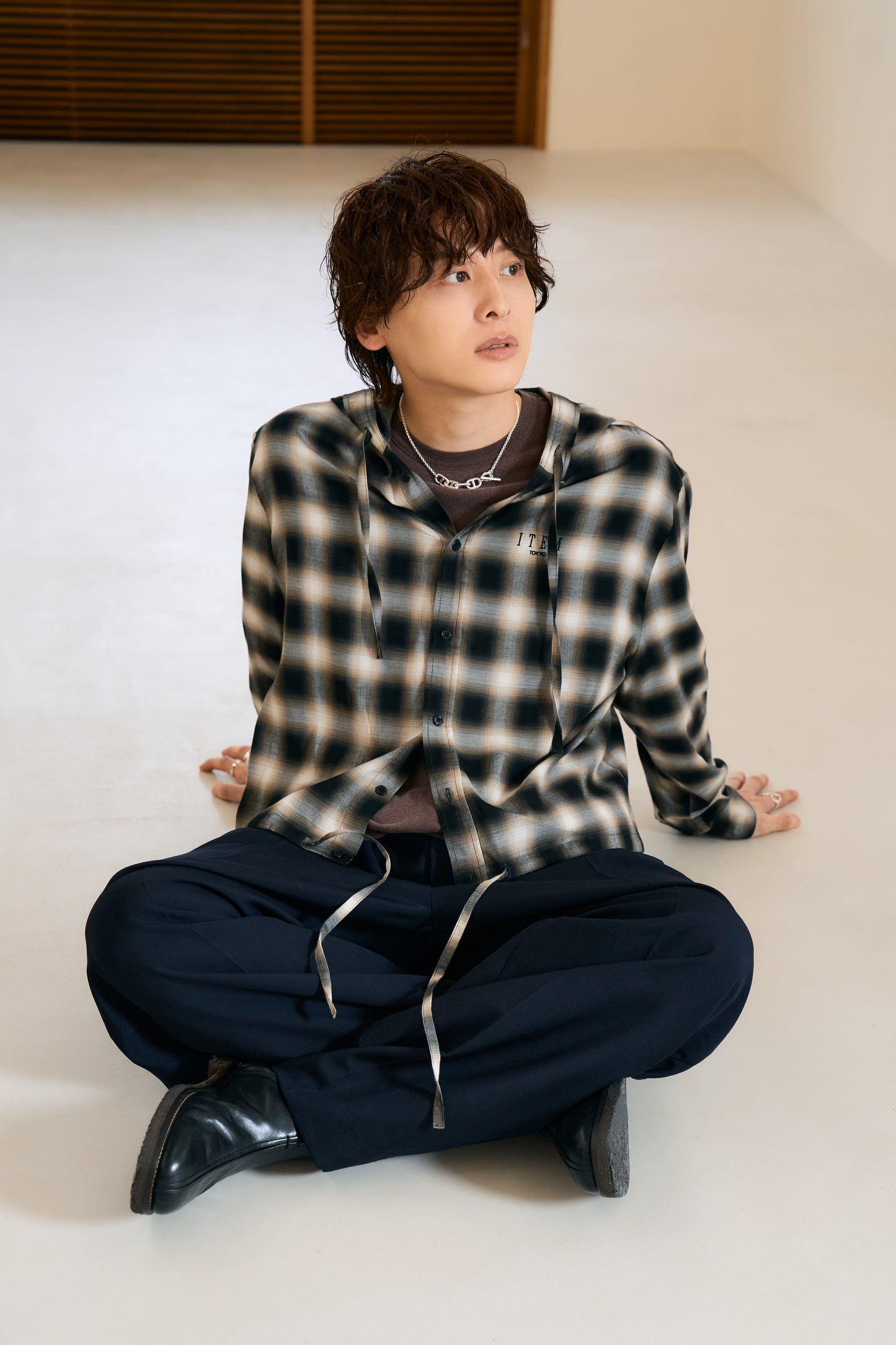hooded check over shirt（black）