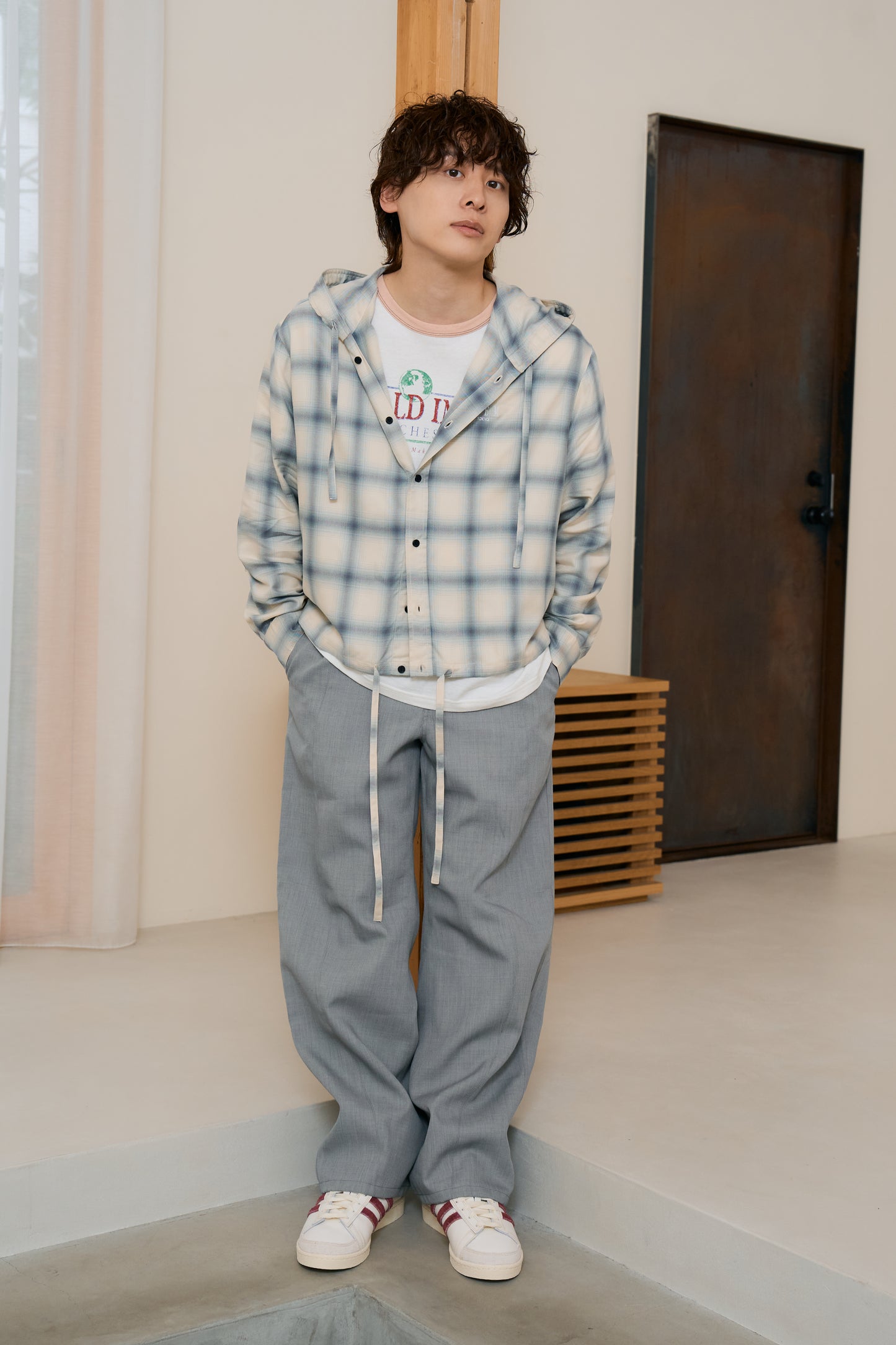 hooded check over shirt（blue）