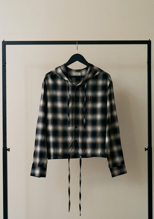 hooded check over shirt（black）
